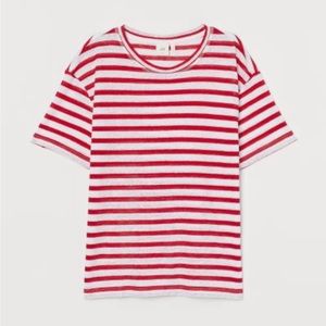 H&M Linen Blend T-Shirt Size S White Relaxed Summer Coastal Minimal Lightweight